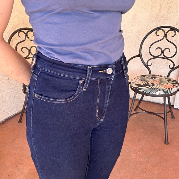 Dark Blue Women's High-Rise Straight Jeans - Picture 2 of 7